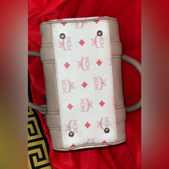 MCM Visetos Tan:Red:White Leather Satchel Bag: Boston Speedy Handbags & Purses - Picture 5 of 11